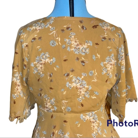 Free People Gold Floral Fully Lined Dress Size Small boho festival - Picture 9 of 15